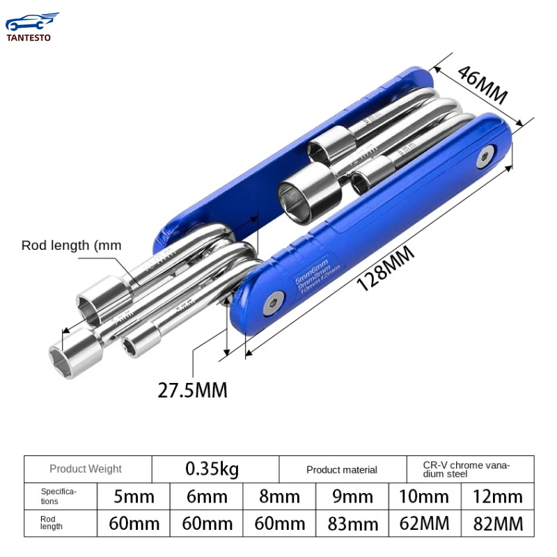 Portable Metric 5/6/8/9/10/12mm Folding Hex Socket Wrench  Auto Repair Tool