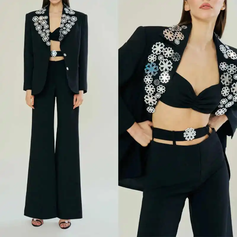 

Spring New Tailored Women's Suit 2 Piece Jacket Pant Peaked Lapel Single Breasted Applique Formal Occasion Street Customized