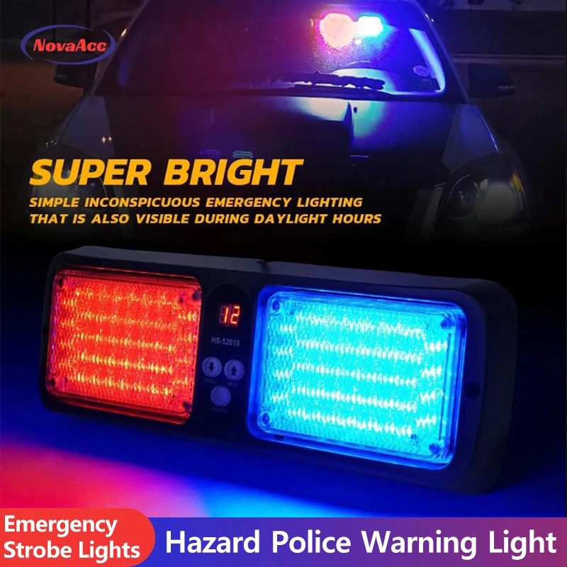 RCL Red Blue 86 LED Sun Visor Emergency Strobe Lights 12 Flash Modes Hazard Police Warning Light for Law Enforcement Vehicle