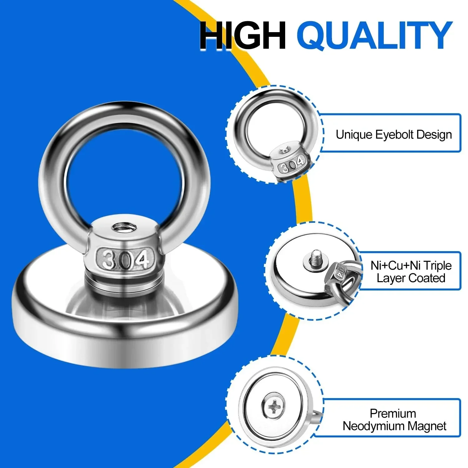 Super Strong Magnets Neodymium Magnet Hook With Countersunk Hole Eyebolt Magnetic Hooks Salvage J16-J60 Fishing Magnet Searcher