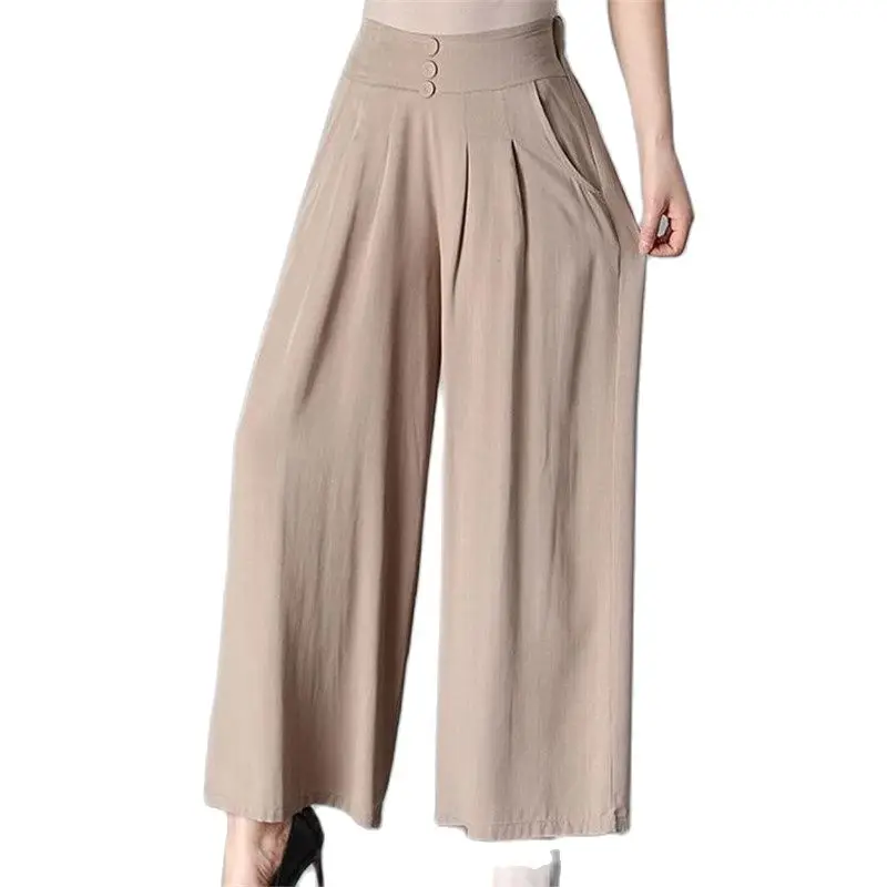 

UHYTGF 2023New Wide Leg Pants Women Trousers Summer Cotton linen Wide Leg Pants Women Elastic Waist Leisure Female Trousers 3657