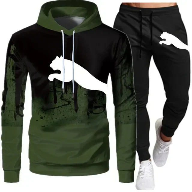 Autumn and Winter Men\'s Tracksuit Sweatshirt Set Splash Ink Hoodies SweatPants 2Pcs Suit Casual Running Fitness Man Sportswear