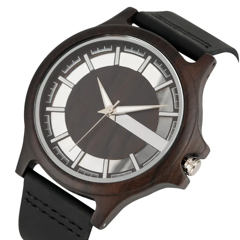 Reloj de madera de nogal Natural para hombre, relojes de madera de cuero genuino, esfera Simple blanca/roja, relojes de madera Unisex