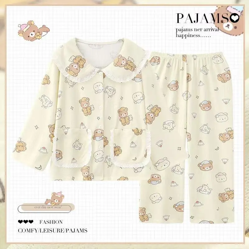 

Kawaii Rilakkuma Pajamas Women's Autumn Winter Thickened Set Student Cartoon Cute Home Clothes Two Piece Set Girl's Gifts Toys