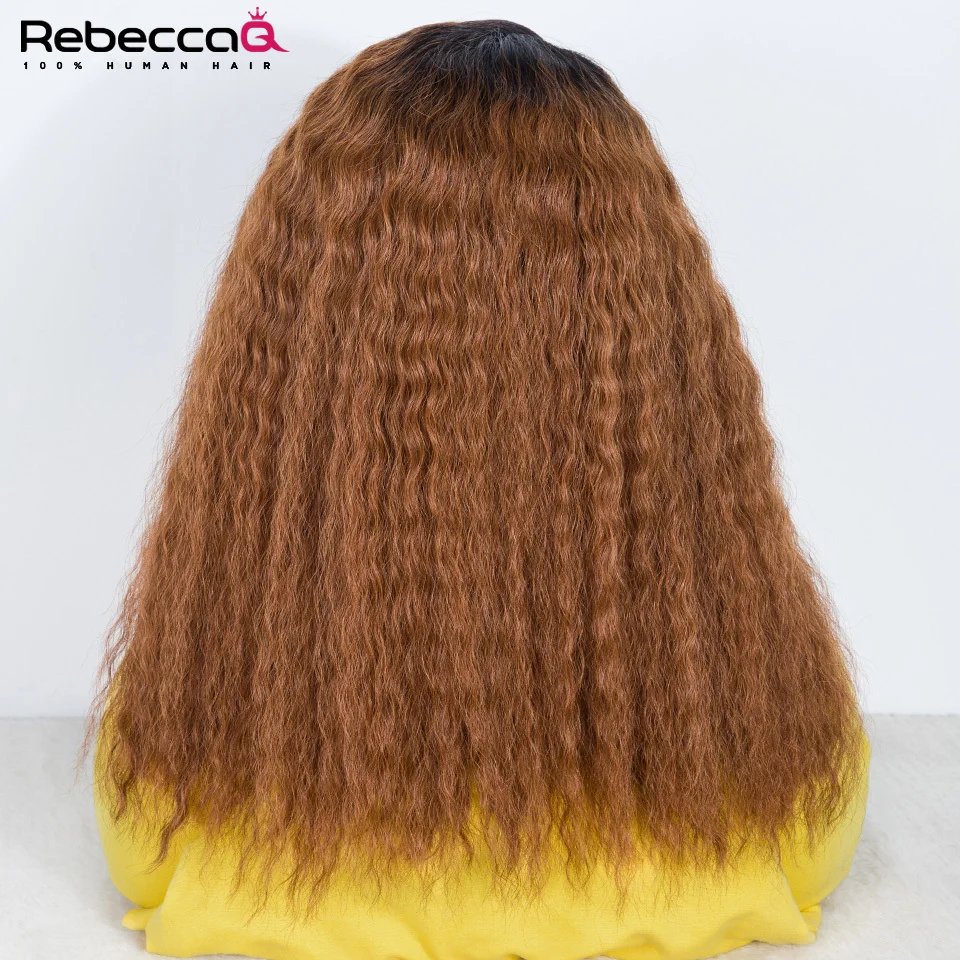 

Бесшовный короткий парик-каре омбре коричневого цвета с эффектом кинки-стрейт, из натуральных человеческих волос, прямые волосы Яки, парик с фронтальной шнуровкой 6x1 для женщин, бразильские волосы Реми