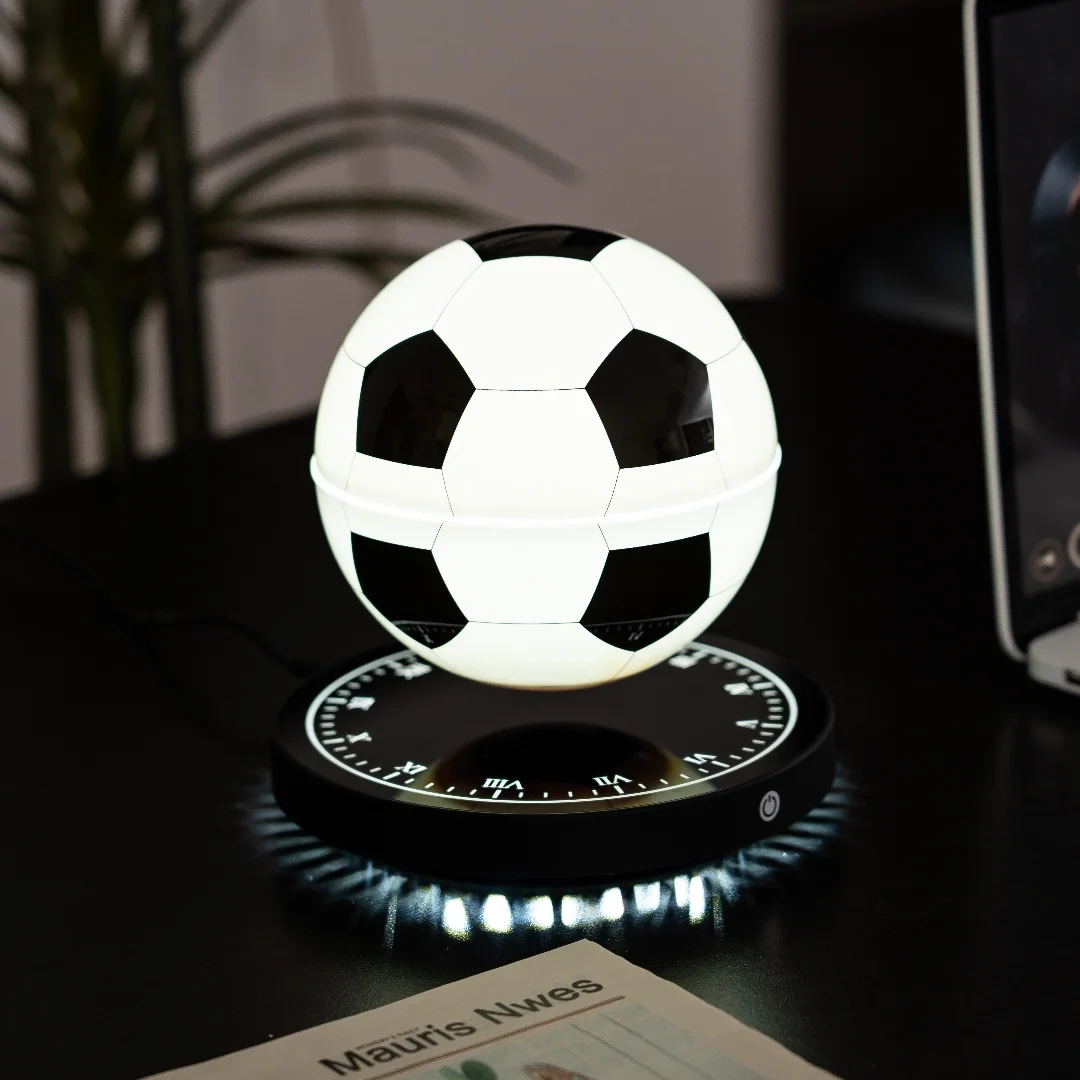 Magnetic Levitating Soccer Cross Shape Base Floating Football 360 Degree Rotation With 3 Color Light  Desk Football Lamp