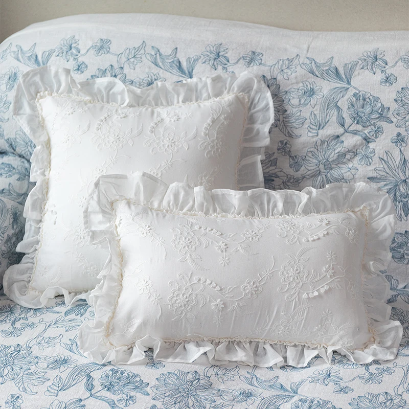 

Retro Luxury Lace Pillow French Sle Embroidered Pure Cotton Couch Pillow Lumbar Pillow Cover Rectangle Square Home Fabric