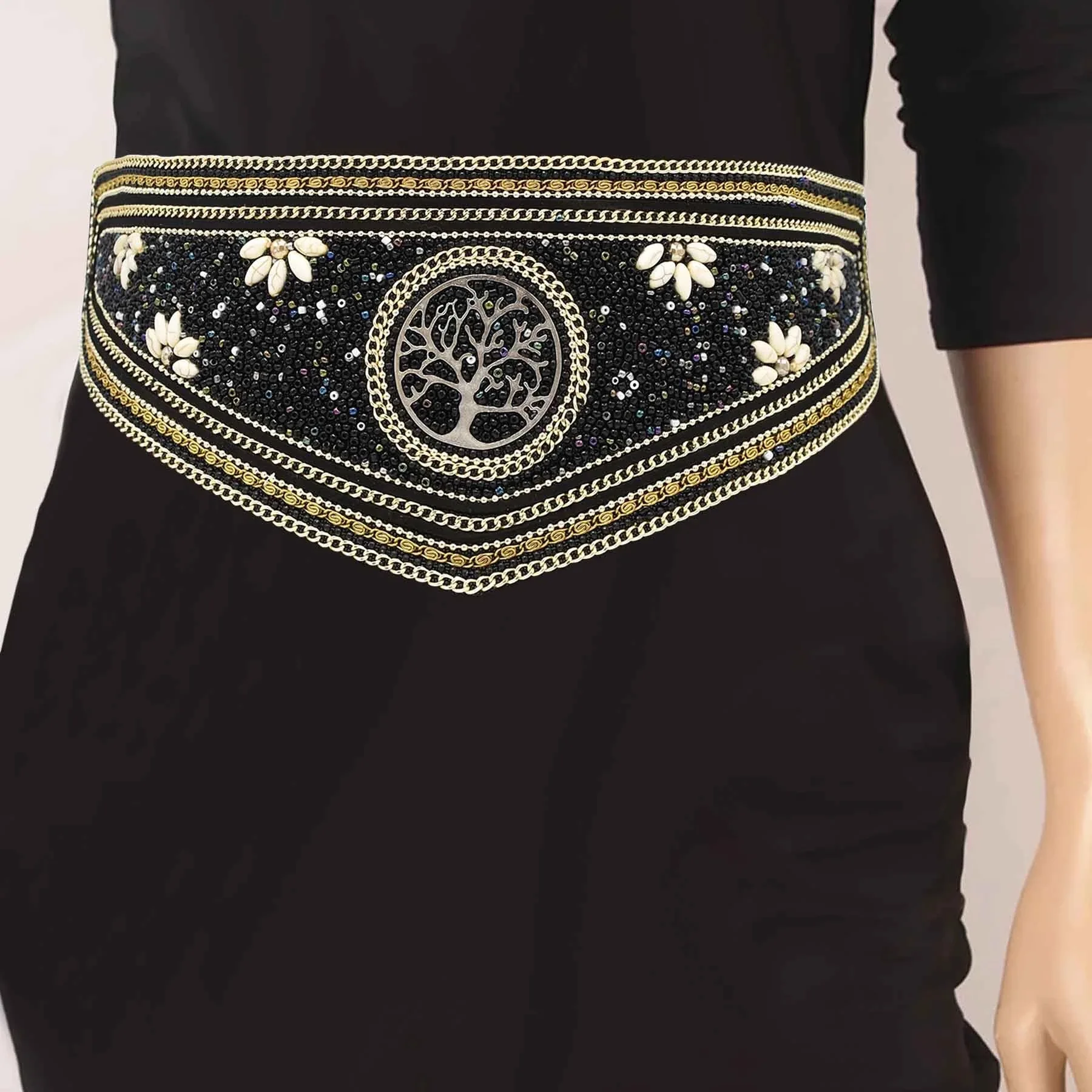 

Bohemian Seed Bead Turquoise Elastic Waistband For Women Chain Geometry Body Belly Belt Ethnic Tribal Jewelry Accessory