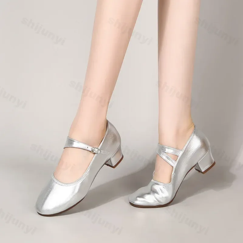 Sweet Girls Mary Jane Pumps Shoes for Women 2025 New Round Toe Ankle Warp Gold Sliver High Heels Woman Dress Shoes Plus Size 42