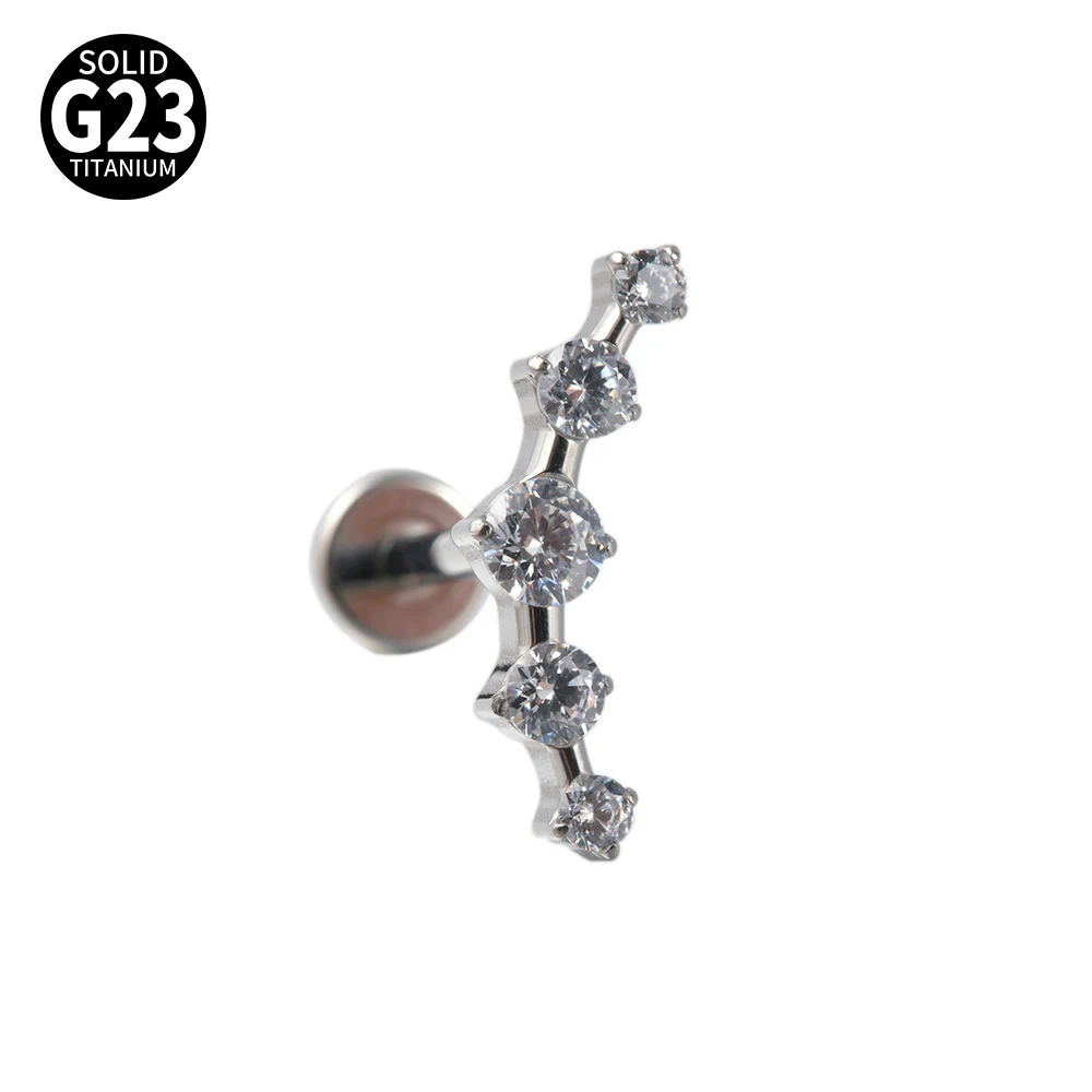 G23 Solid Titanium CZ Flower Moon Cartilage Earring