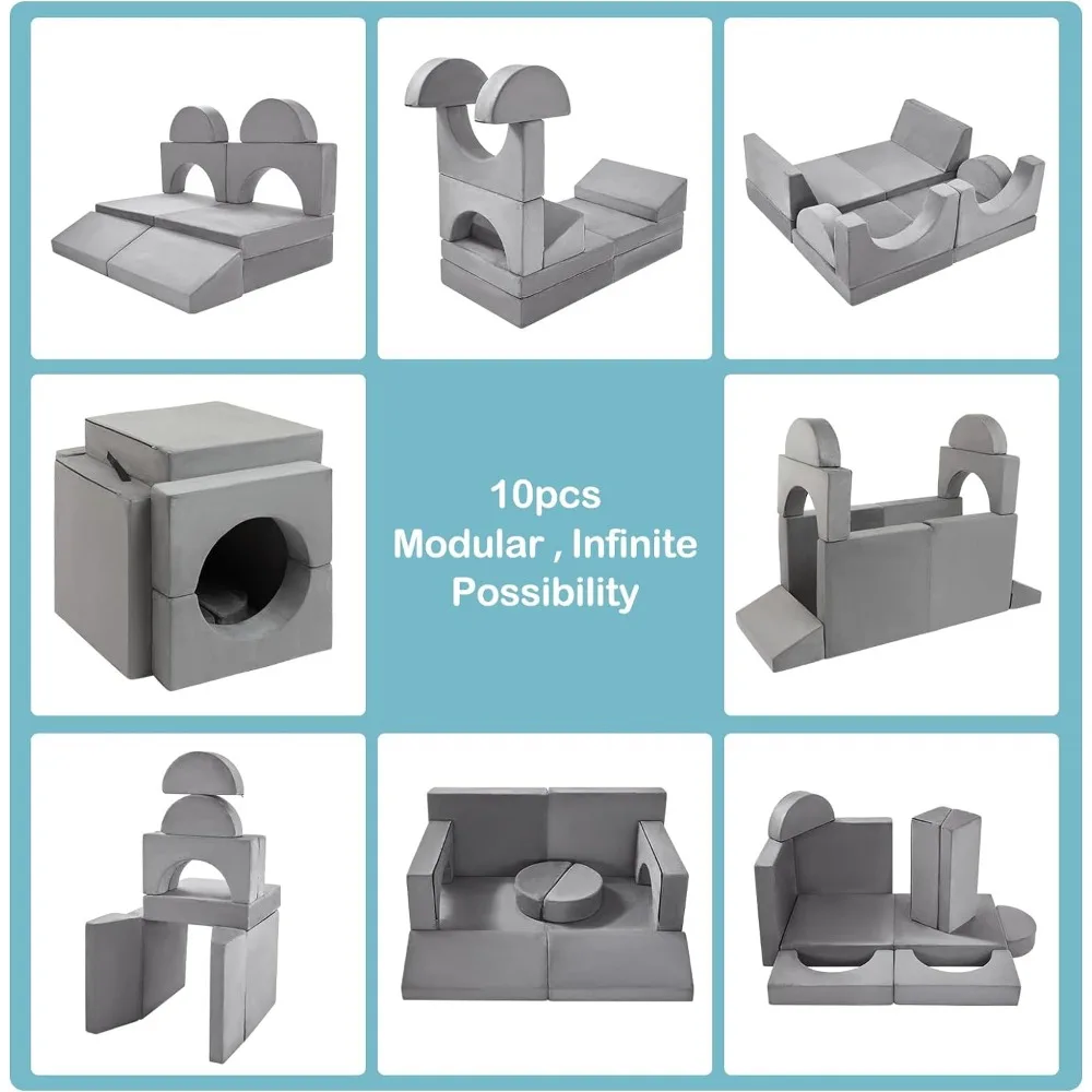 Sofá modular para sala de jogos e quarto, crianças brincam sofás que se dobram, sofá criança, edifício Fort, 10PCs