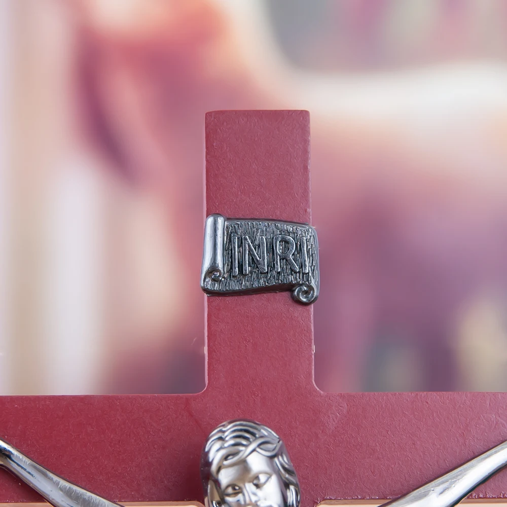 صليب خشبي كاثوليكي من HTISOK مع معدن فضي على شكل يسوع يُعلق على الحائط صليب ديني لديكور كنيسة المذبح المنزلي #4