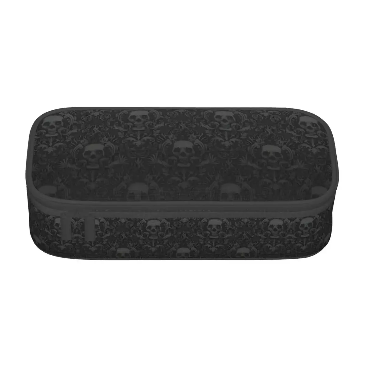 Custom Gothic Black Skull Damask Print Kawaii Pencil Case Boy Girl Large Capacity Pencil Box Students Stationery