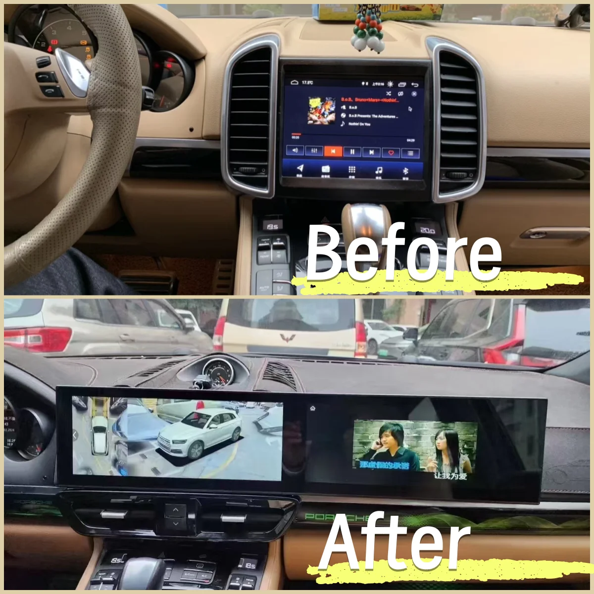 Upgrade Android 13 Dual Screen Car Radio For Porsche Caynne 2010-2017 Multimedia DSP Player Carplay Gps Navigation Touch Screen