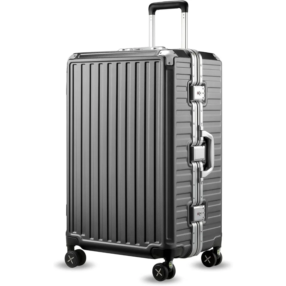 

Zipperless Luggage with Spinner Wheels, Polycarbonate Aluminum Hard Shell Suitcase, Checked Large 28 Inch, Charcoal Metal