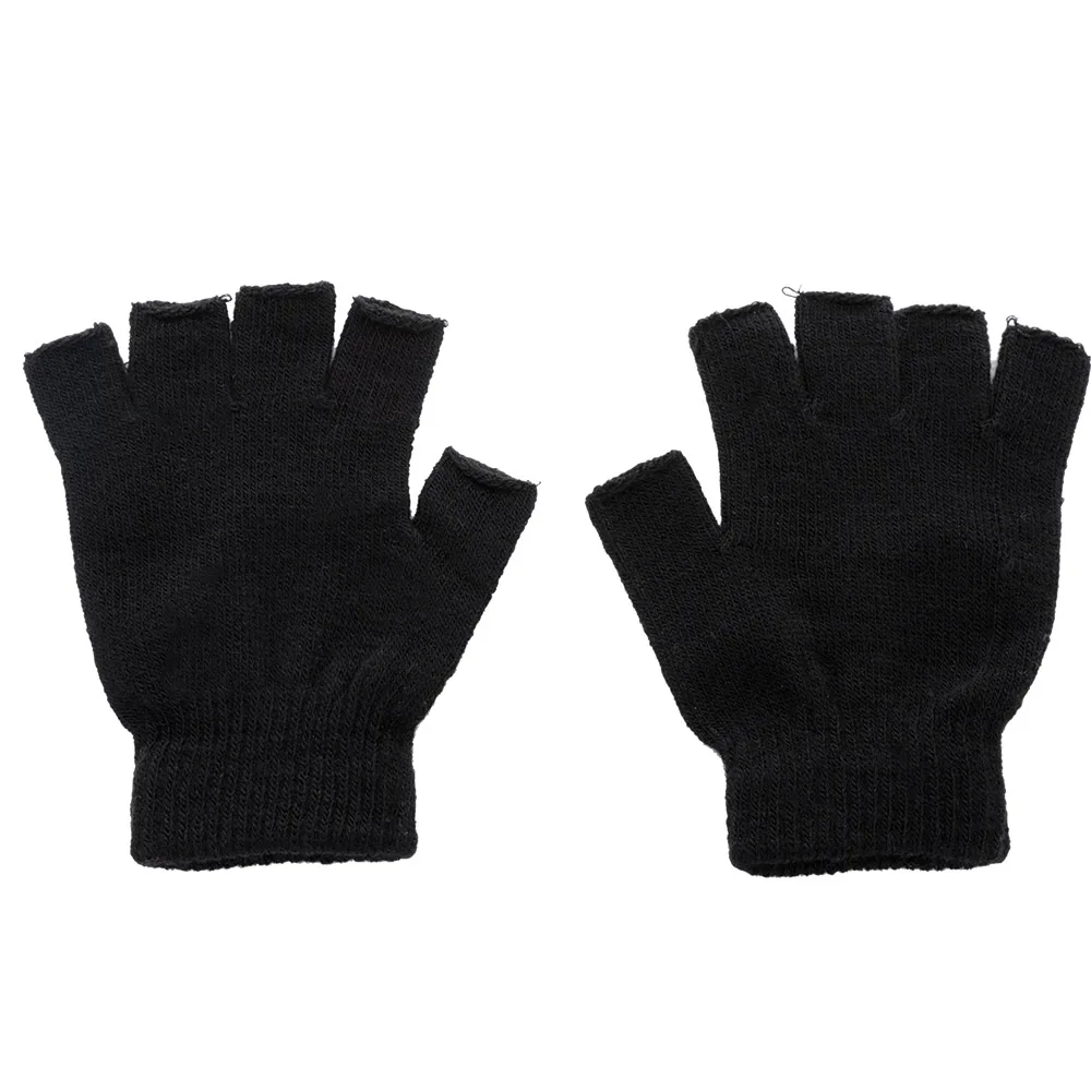 

1 Pair Warmer Black Thicken for Men Sports Cycling Mittens Fingerless Gloves Half Finger Gloves Knitted Gloves