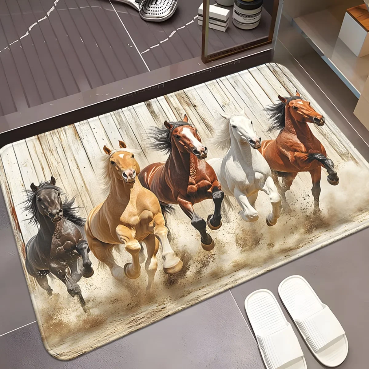 Tapis d'entrée motif cheval au galop, tapis de bienvenue animaux sauvages pour couloir, porche, décoration intérieure, paillasson créatif style western