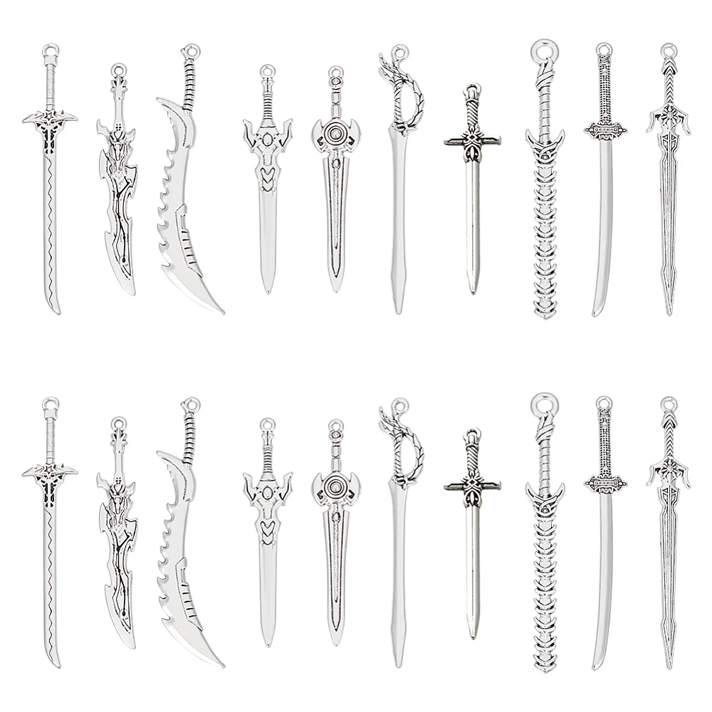 40Pcs 10 Styles Bookmark Silver Swords Charms Mini Bookmark Charms Style Pendants for Book Lovers Presents Reading Crafting DIY