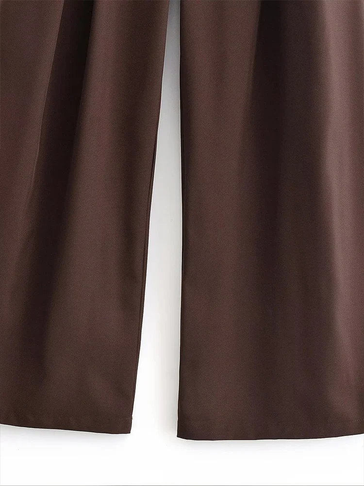 أزياء نسائية جديدة على الطراز الأوروبي متعددة الاستخدامات وأنيقة بلون سادة وحزام مطوي عالي الخصر وفضفاض