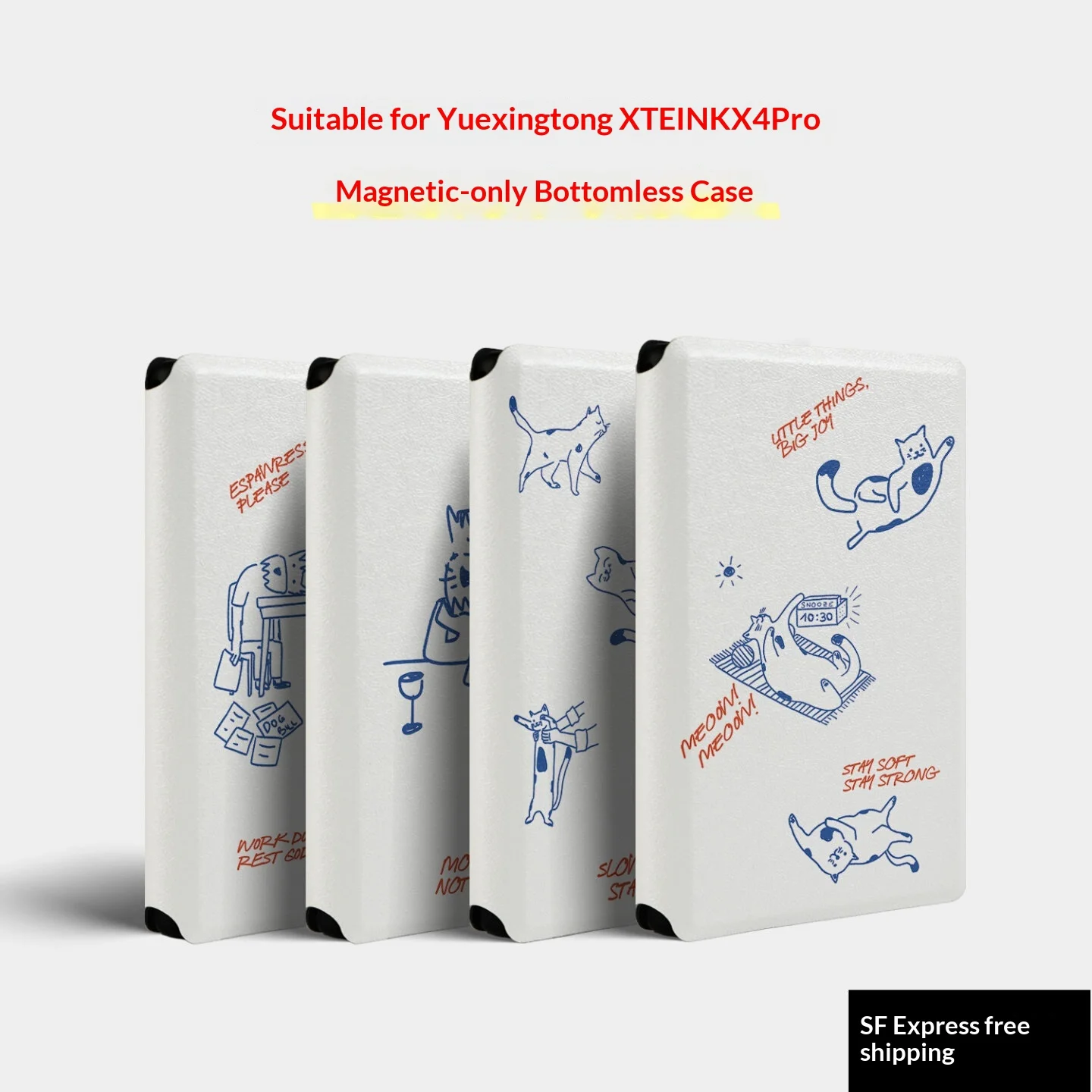 XTEINK X4 Pro Magnetic Protective Case Slim PU Leather Cartoon Cat Dog Pattern Cover Shell for E Ink Tablet Shockproof For Gifts