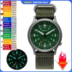 Relojes BERNY de titanio para hombre, reloj de piloto de campo de zafiro superluminoso para hombre, reloj de pulsera de cuarzo para exteriores, ligero 5ATM