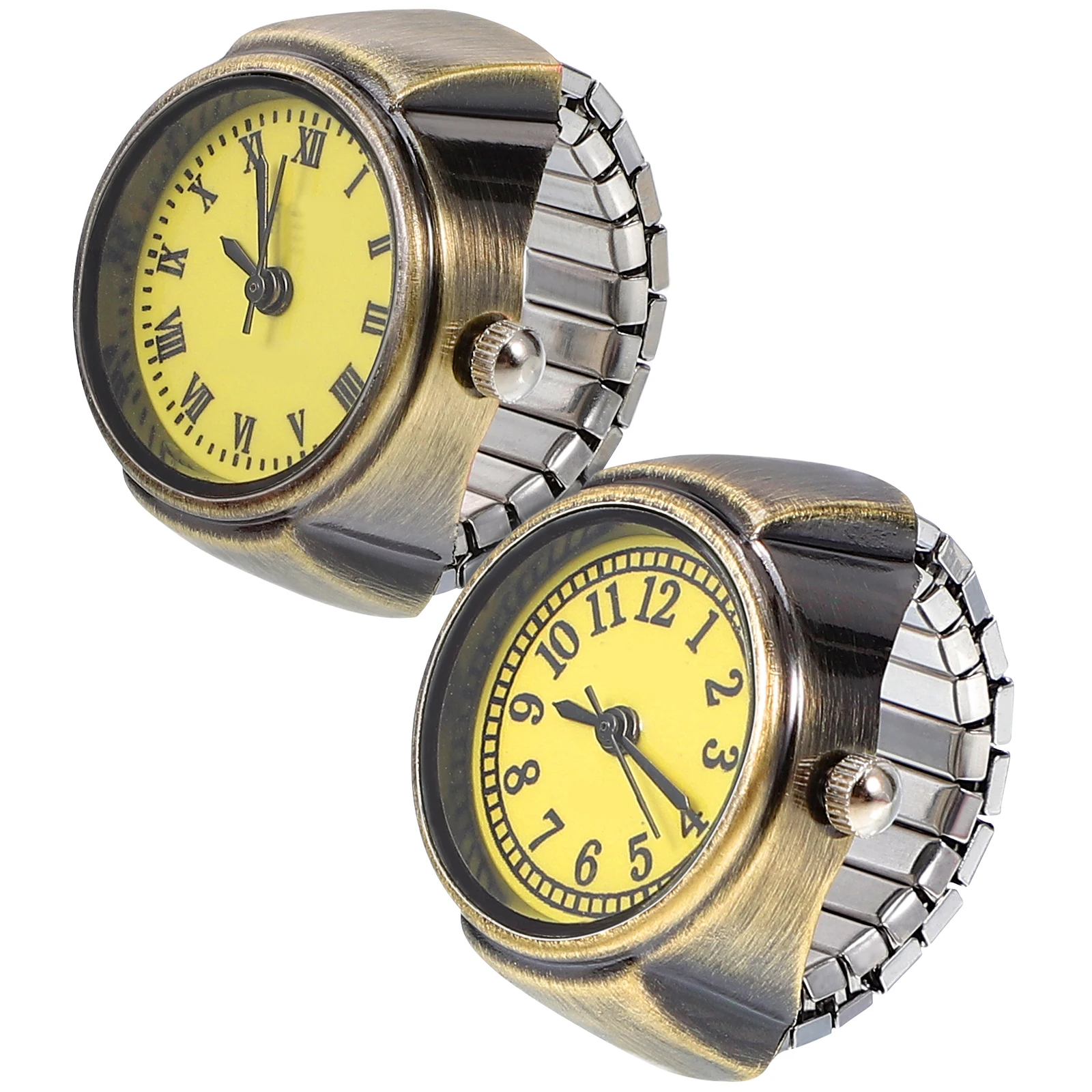 

2Pcs Retro Ring Watch for Women Fashion Finger Watches Metal Ladies Quartz Mini Round Dial Gift Elegant Band Accessories