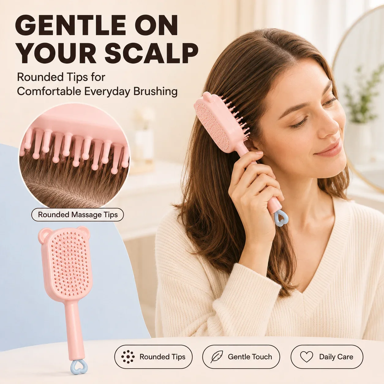 Cute Bear Retractable Air Cushion Hair Brush One‑key Clean Detangling Comb Anti‑Static Massage Scalp Hairbrush for Women Long Ha view 4