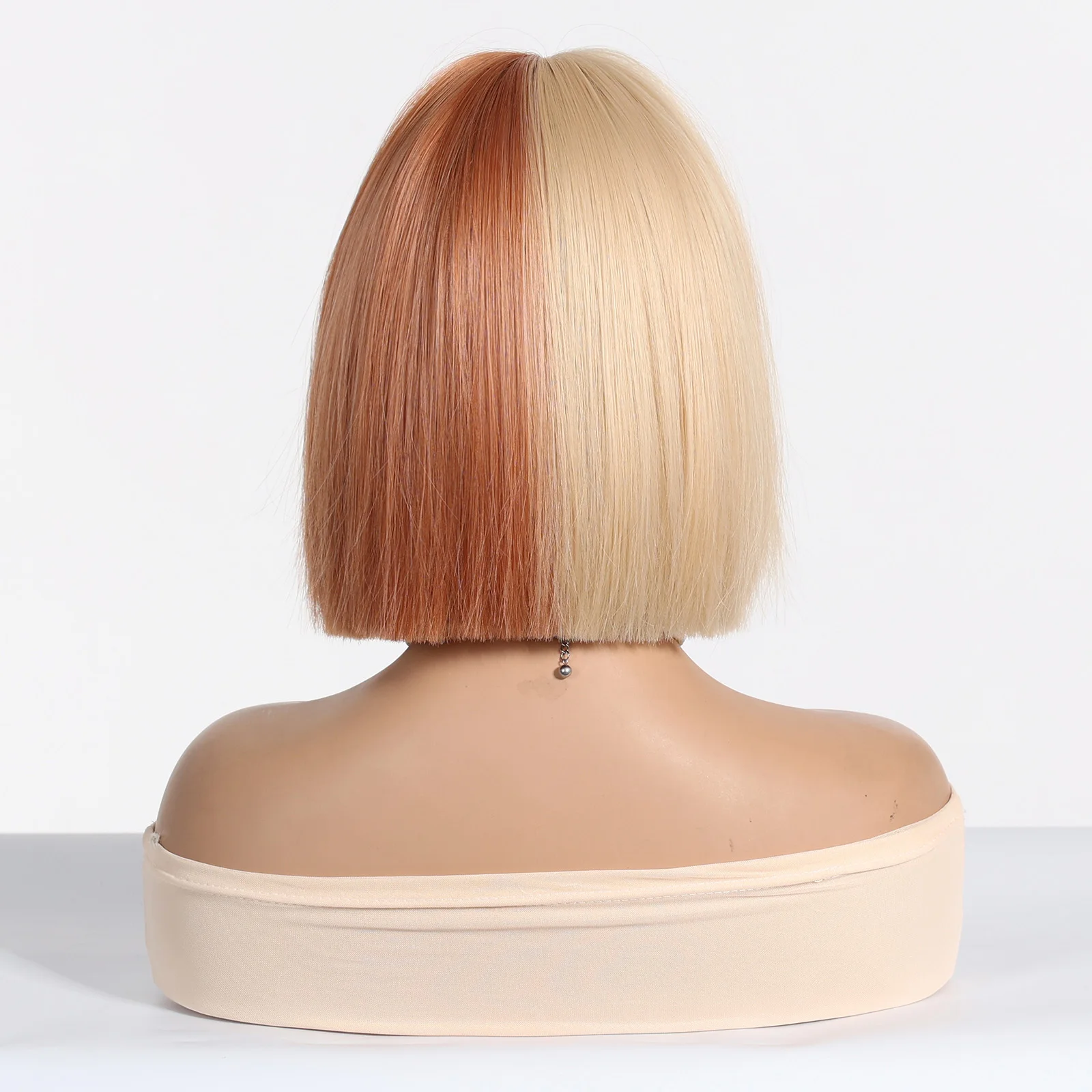 عيد الميلاد قصيرة مستقيم بوب الباروكات للنساء لونين برتقالي وأشقر شعر مستعار اصطناعي مع الانفجارات مقاومة للحرارة تأثيري #2