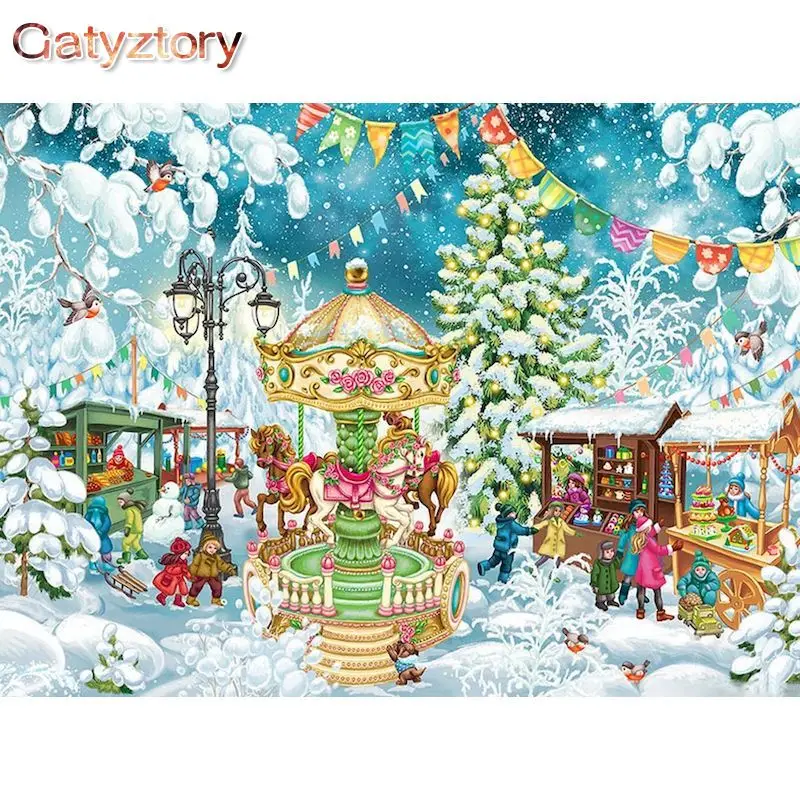 

GATYZTORY DIY Painting By Numbers merry-go-round Scenery Picture By Numbers For Adults Modern Wall Art Decors Handpainted Gift