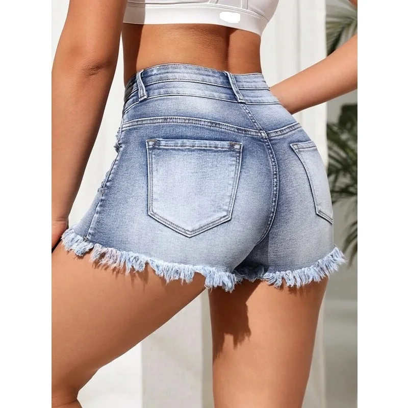 Women Summer Denim Shorts High Waist Ripped Hole Jeans Short Pants Ladies Casual Tassel Shorts