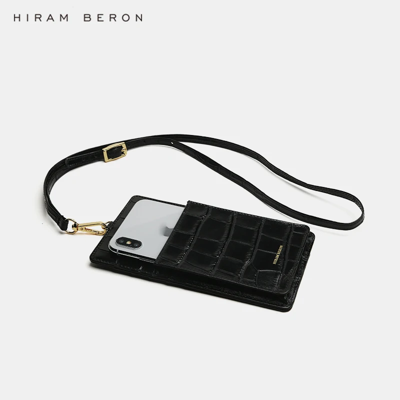 Hiram Beron Gift Mobile Phone Bag Purse with Lanyards Luxury Croco Pattern Case