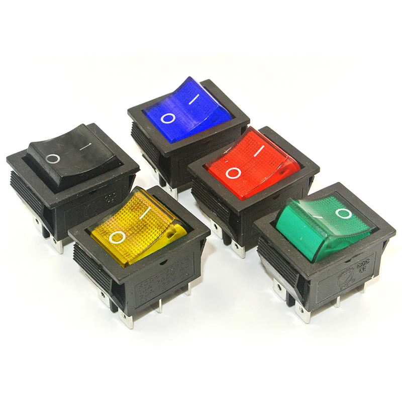 1/5Pcs Boat Rocker Switch KCD4  DPST ON/Off Snap 4 Pin 6pin16A/250V Red Green Yellow Blue Light UL TUV