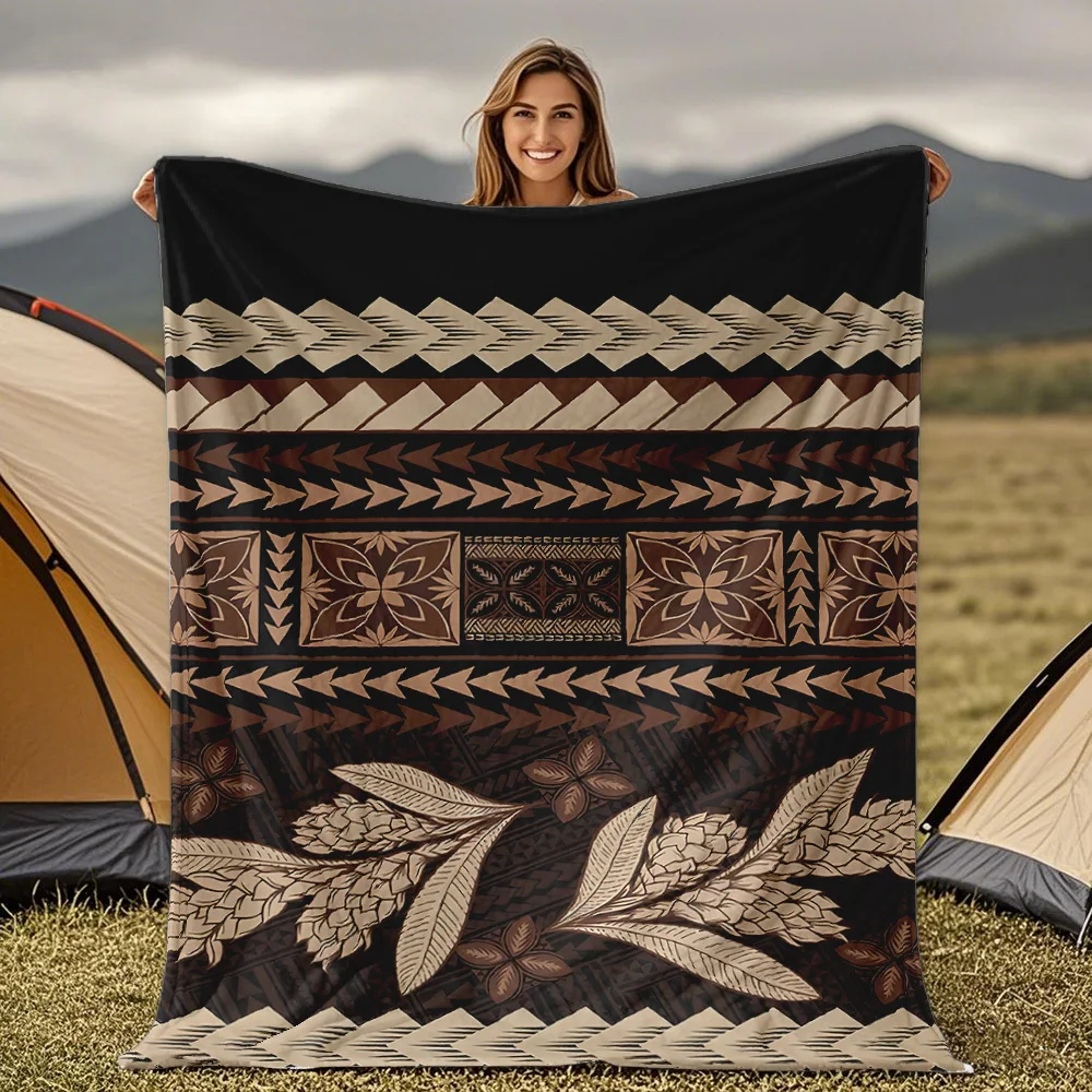 

Черное одеяло с самоан-гавайским узором для дивана-кровати, путешествий, кемпинга, гостиной, офиса, кондиционера, одеяло на все сезоны, подарки