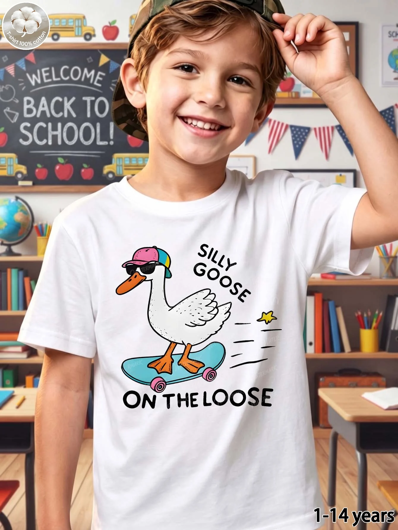 Cool Goose Wearing Cap Skateboarding Quote Graphic T Shirt Boys Girls Cute Short Sleeve Tee Family Matching Kids Cotton Tops