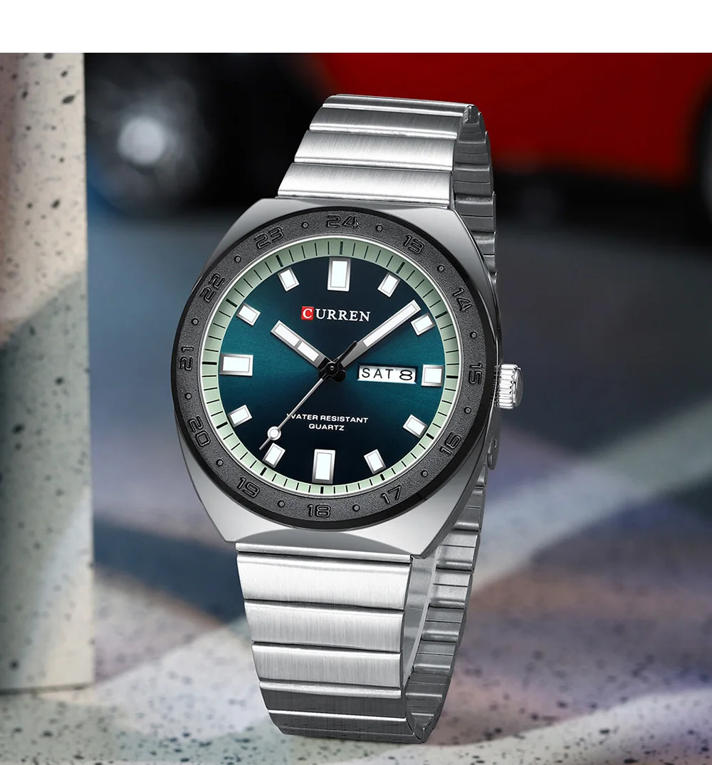 CURREN Klassische Retro Herren Quarzuhr mit Datums- und Tagesanzeige, Leuchtzeigern, Edelstahl, Casual Herren-Armbanduhr Relógio Masculino – Detail 10