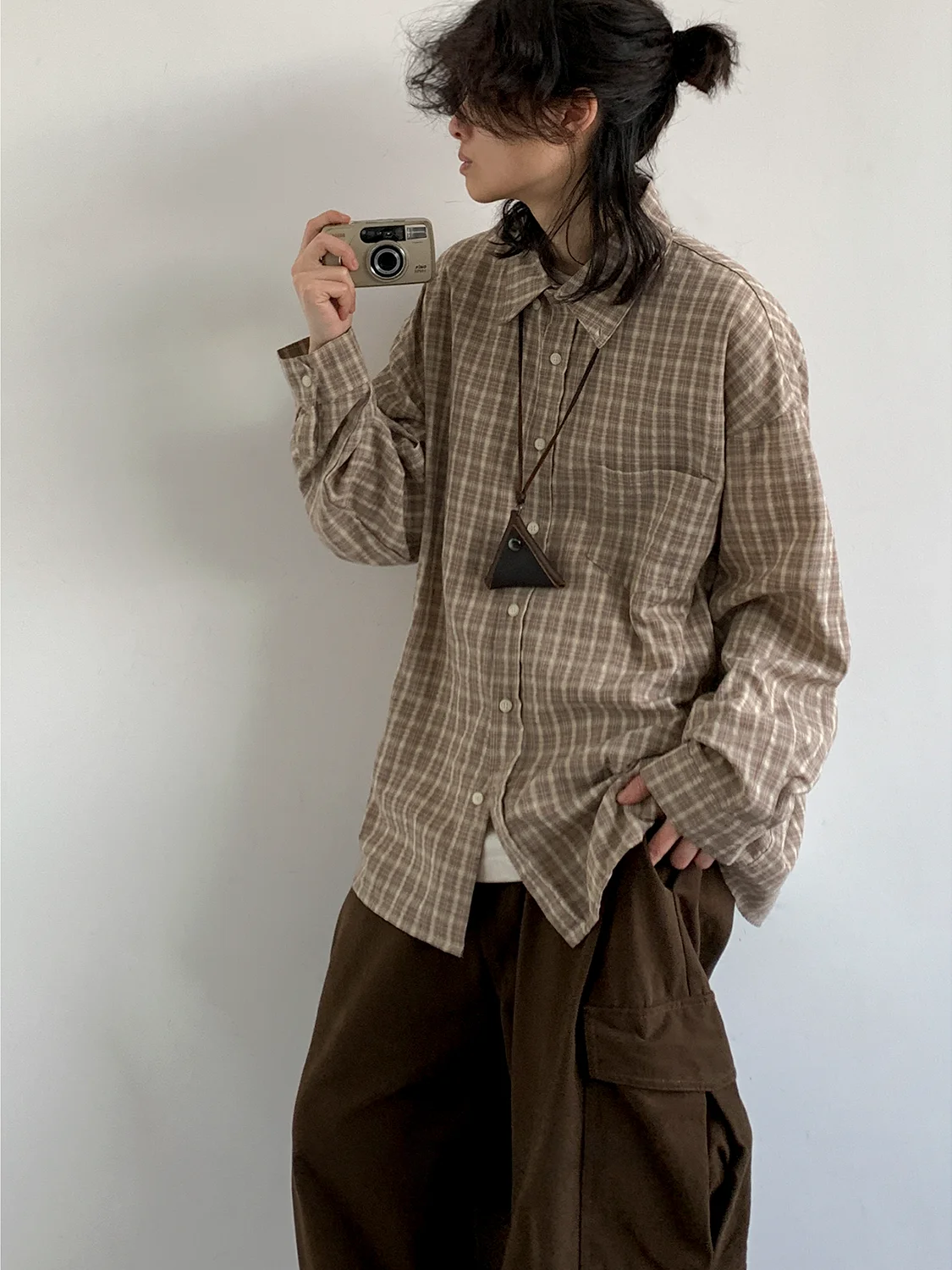 

ex Retro Japanese Sle Plaid irt Casual Loose Fit Long Sve Workwear Jaet for Men And Women Spring Autumn Trendy