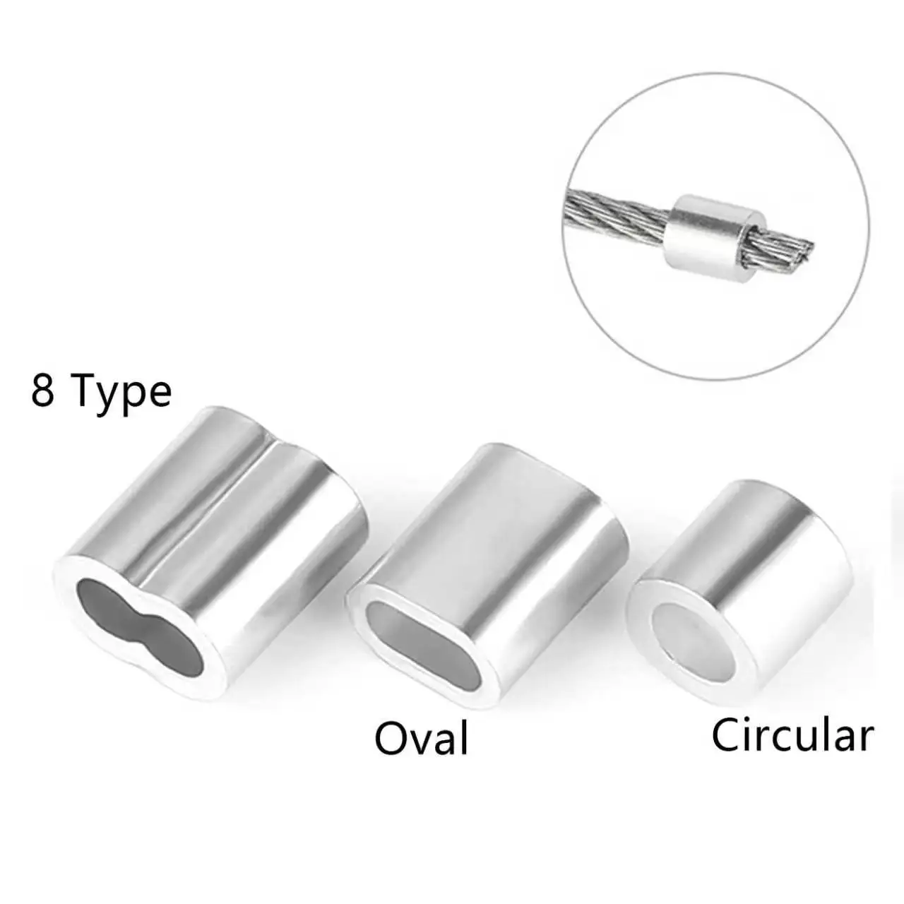 Aluminum Wire Rope Crimp Fixed Sleeve Fixing Clip Oval 8-type Wire Ferrules Cord Lock Aluminum Cable Stopper Crimp Rope Hardware