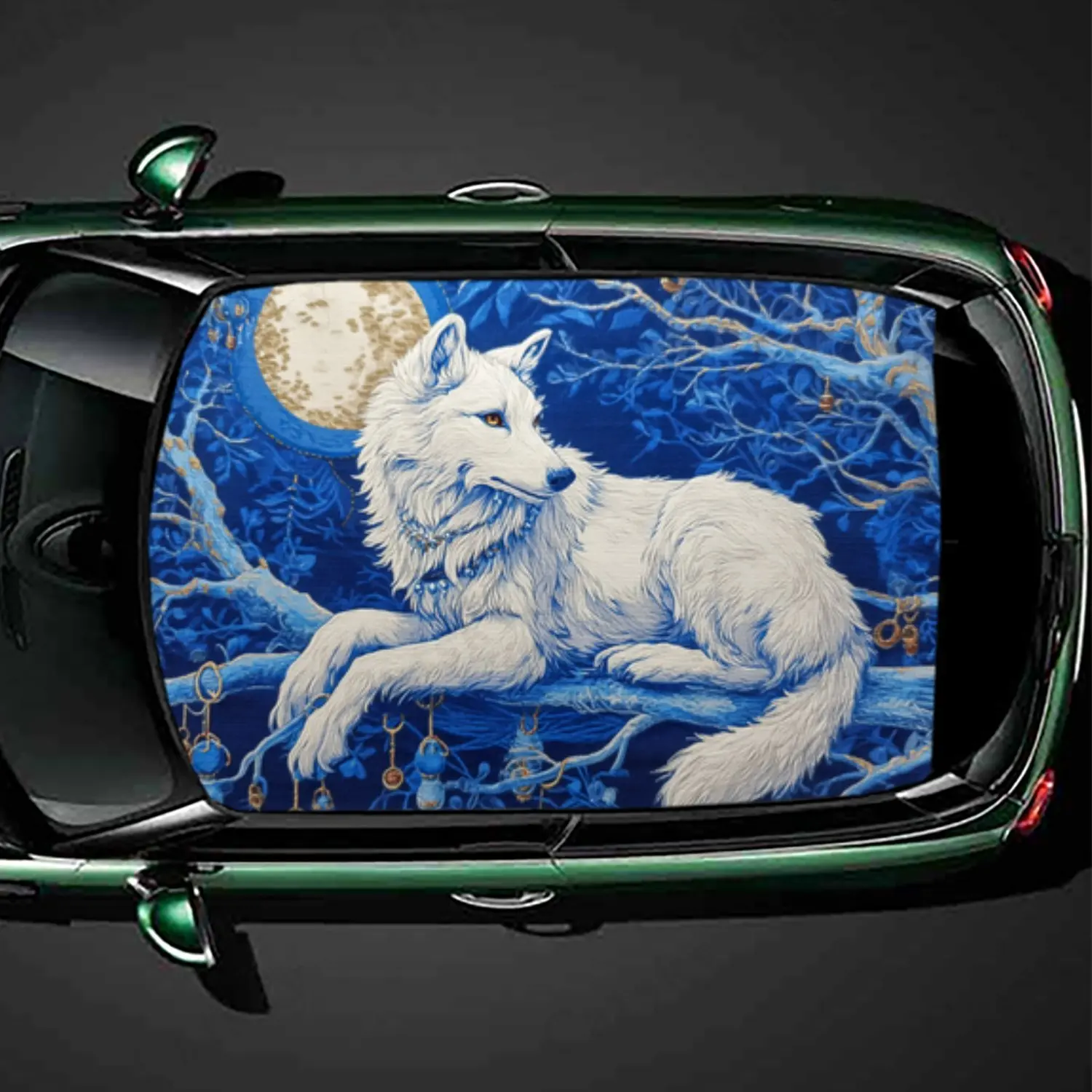 

Eye - Catching White Wolf - Full Moon Car Roof Vinyl Wraps Sticker, Auto Decal, Artistic Vehicle Decoration, Self-adhesive Water