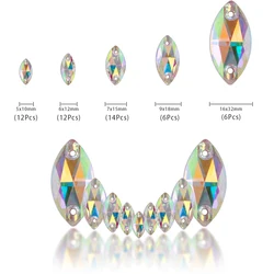 Horse Eyes High Quality Glass Flatback Sew On Rhinestone Navette Glitter Crystal AB Stones for Sewing Clothes Dress Decoration