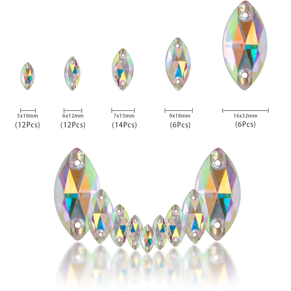 Horse Eyes High Quality Glass Flatback Sew On Rhinestone Navette Glitter Crystal AB Stones for Sewing Clothes Dress Decoration