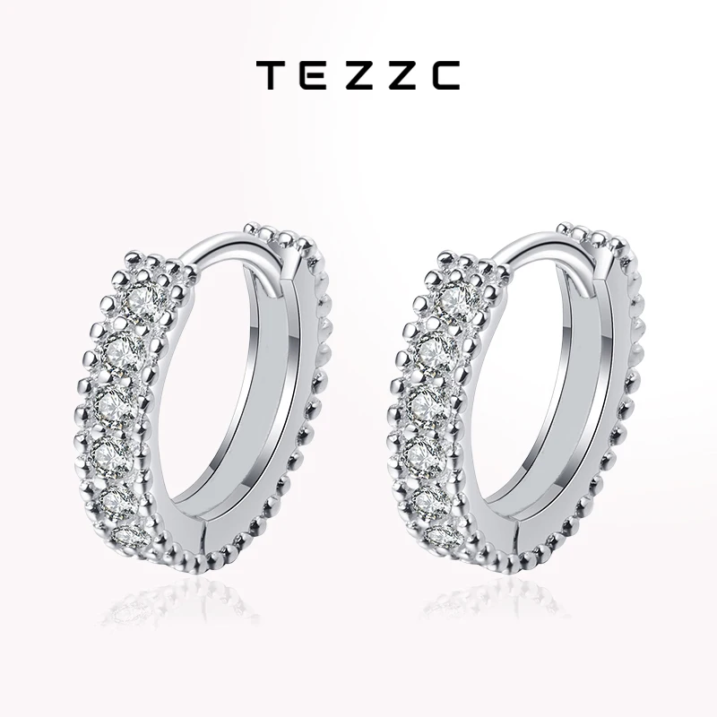 

Tezzc Full Moissanite Earrings for Women 925 Silver with Gold Plated Sparkling Lab Diamond Hoop Earring Jewelry Pass Tested