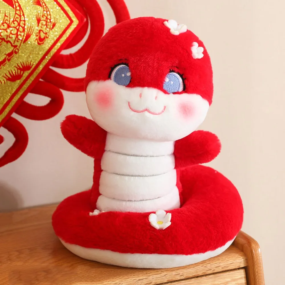 Creatieve bloem 2025, slang jaar mascotte gevuld met handslang, zachte anime geluksslang, knuffels, verjaardagscadeaus