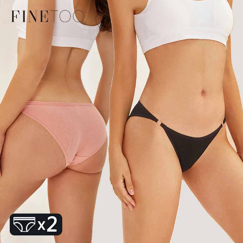 FINETOO 2PCS Women Cotton Panties Sexy Low Waist Breathable Underpants Female Seamless Solid Color Underwear Briefs Lingerie New