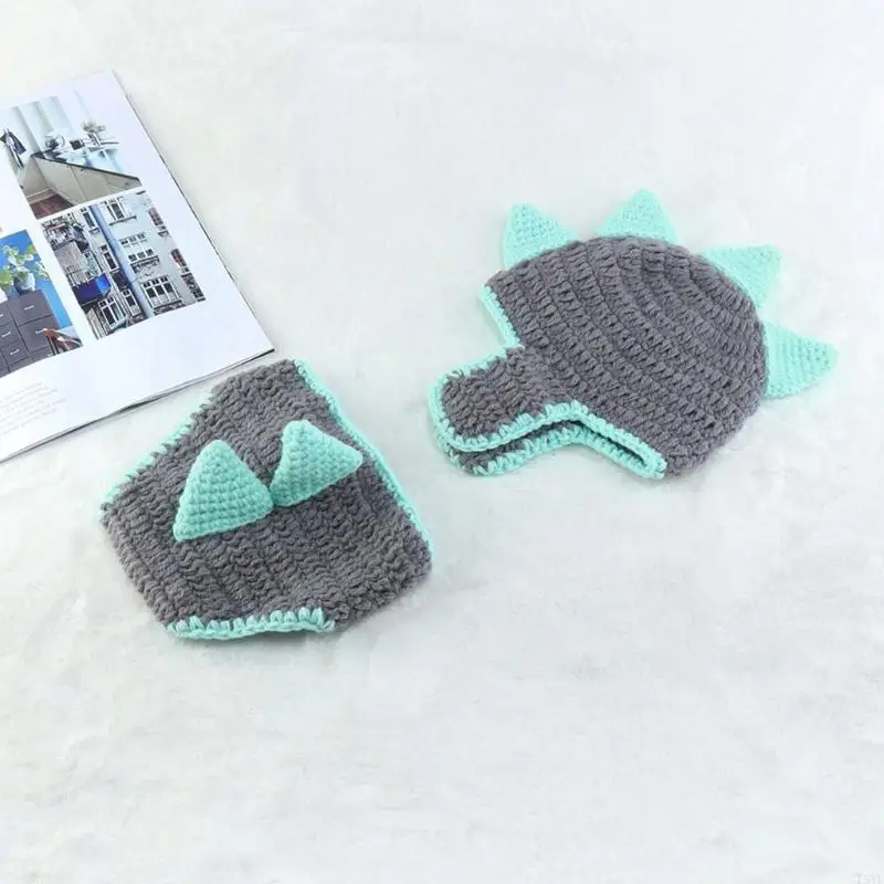 

L5YF 2 Pcs Newborn Photography Props Suit Handmade Knitted Cotton Pants Hat Outfits