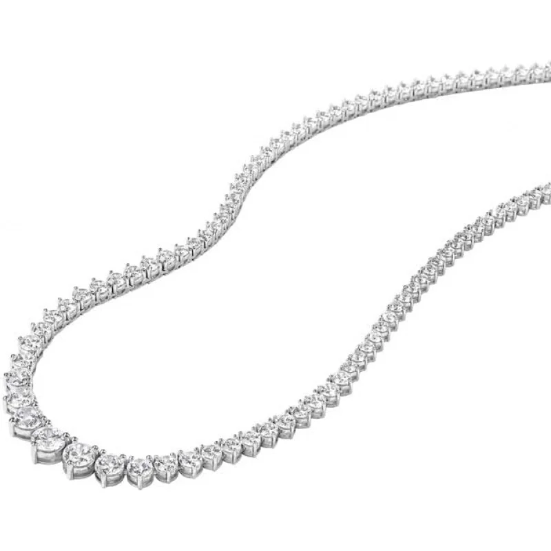 

10 Carat Round Cut Moissanite Tennis Necklace For Women & Men – 14K White Gold Plated 925 Sterling Silver – D Color VVS1–VVS2 Cl