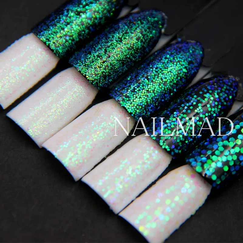 Paillettes à effet pixel pour les ongles, accessoire de manucure, sirène, vert, irisé, pour nail art, maquillage, décoration, 1 boîte