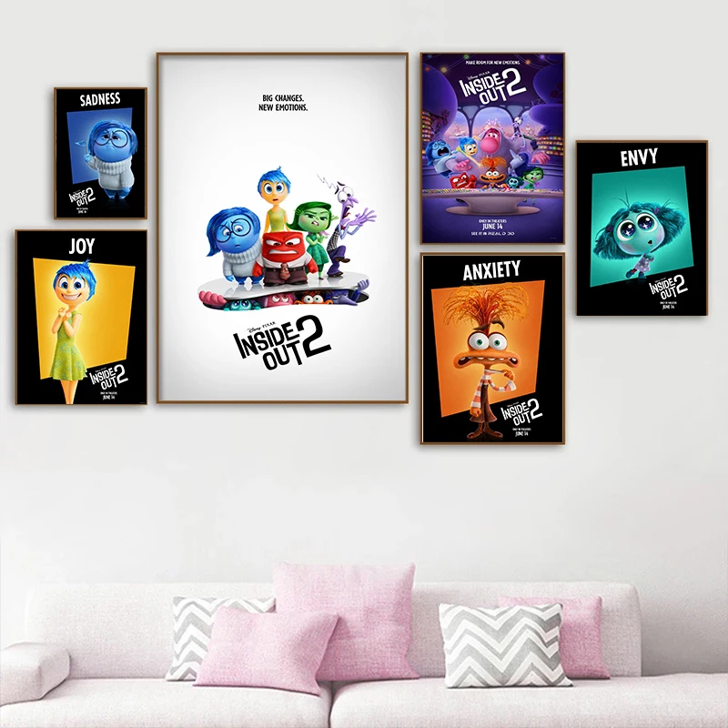 Disney Anime Movie Figure Cartoon Poster HD Prints Inside Out 2 Canvas Painting Aesthetic Home Room Bar Cafe Wall Decor Cuadros