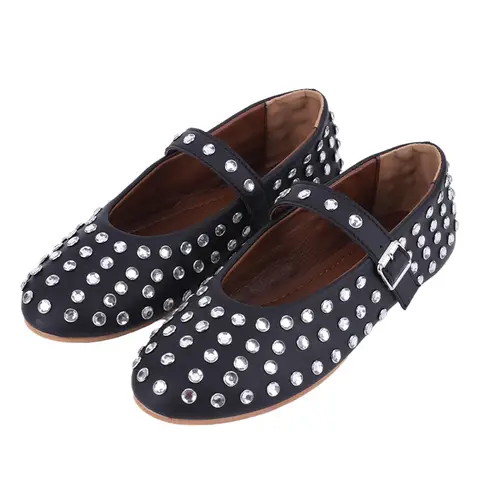 Women Crystal Studded Flats with Buckle Strap Rhinestone Ballet Flats Fashion Glitter Shoes Comfortable Female Casual Shoes