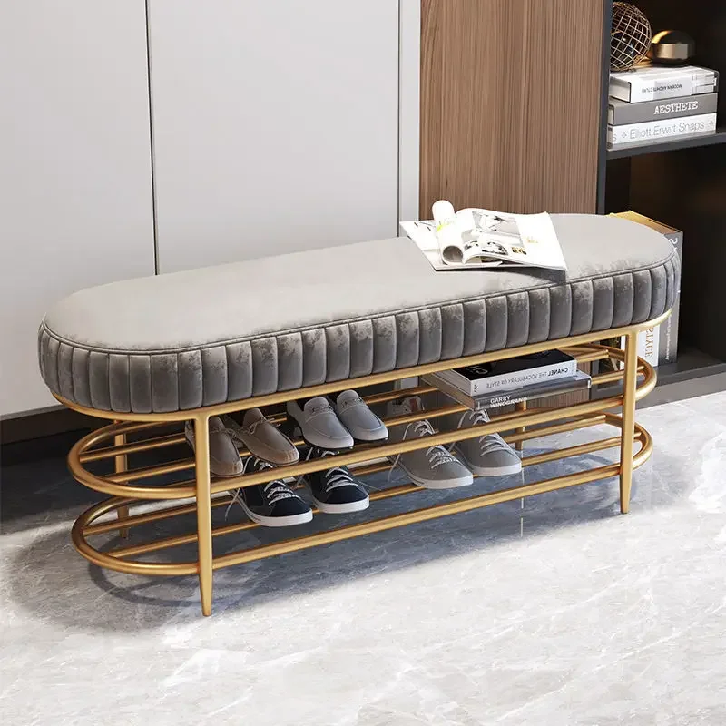 

Light Luxury Shoe Cabinet Change Stool Soft Bag Cushion Home Door Stool Narrow Shoe Rack Velvet Bolsos Mujer Hallway Furniture