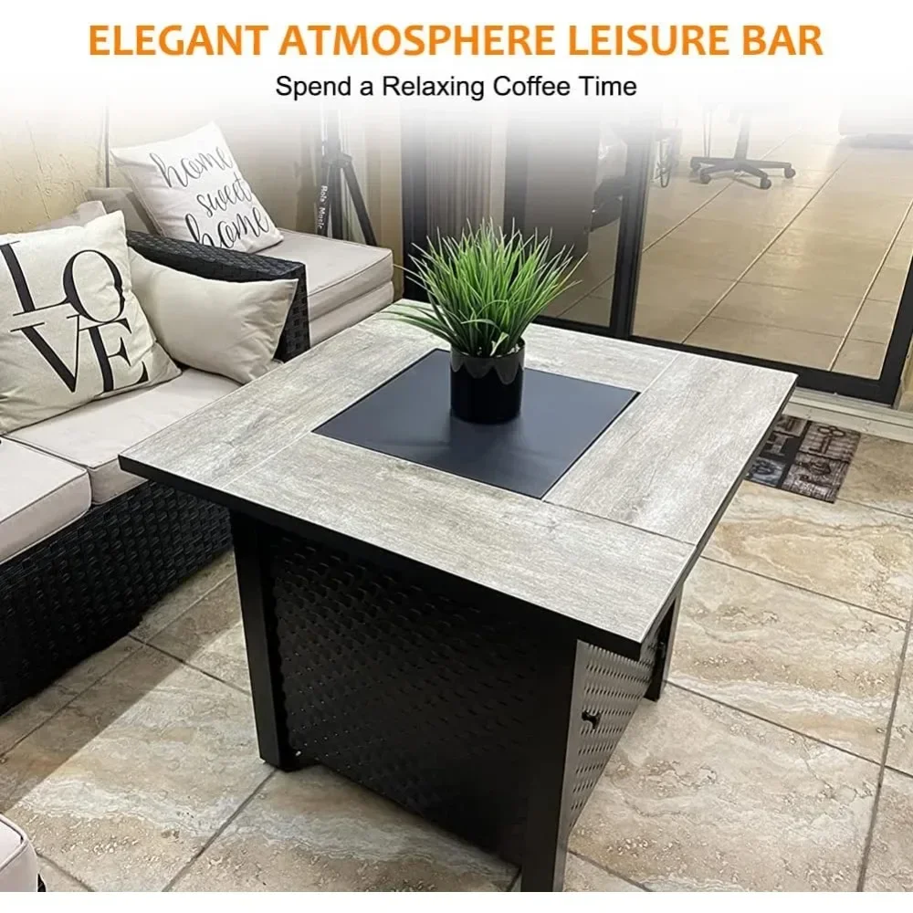 Propane Fire Pit Table, Outdoor Gas Fire Pit with Lid, Lava Rocks, Ceramic Tabletop, 50,000 BTU Adjustable Flame, Auto Ignition